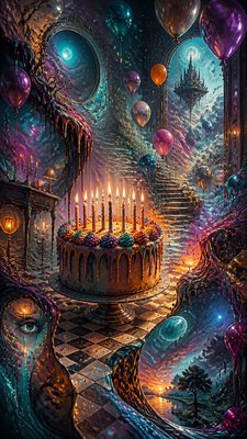Surrealist Landscape Art Style birthday card example