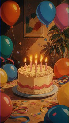Vintage Retro Anime Art Style birthday card example