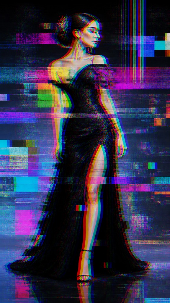 full-length portrait of an elegant figure — Glitch Art Style
