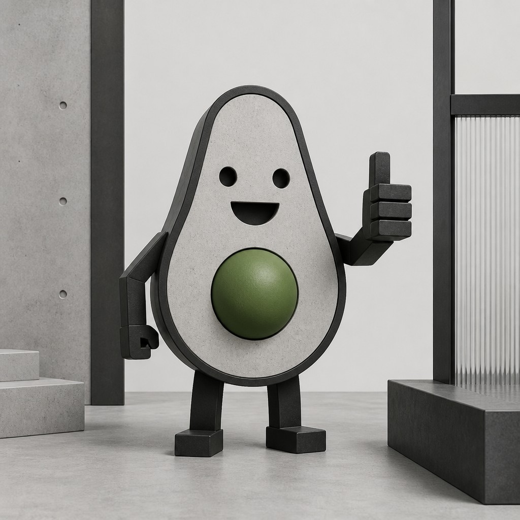 a happy avocado character giving a thumbs up, bold readable design on a plain background, no text — Minimalist Modern Art Style sticker