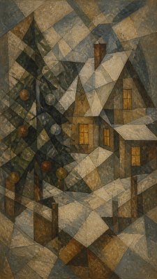 Proto-Cubism Art Style Christmas card example