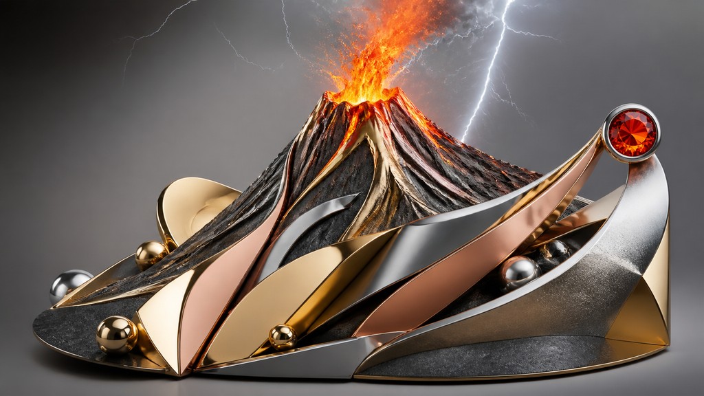 an erupting volcano with lightning strikes, dramatic wide composition, no text — Modern Contemporary Jewelry Design YouTube thumbnail