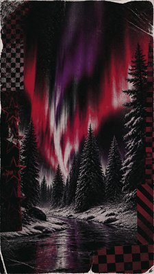 a snowy pine forest under the northern lights, no people — Emo Aesthetic wallpaper