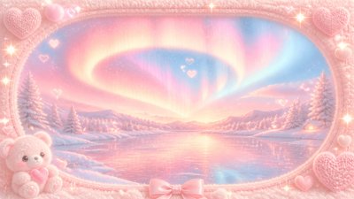 a sweeping aurora over a frozen lake, no people — Soft Girl Aesthetic wallpaper