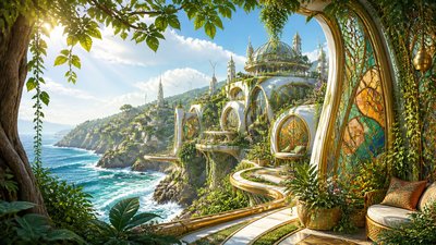 a moonlit coastline with cliffs and crashing surf, no people — Solarpunk Aesthetic wallpaper