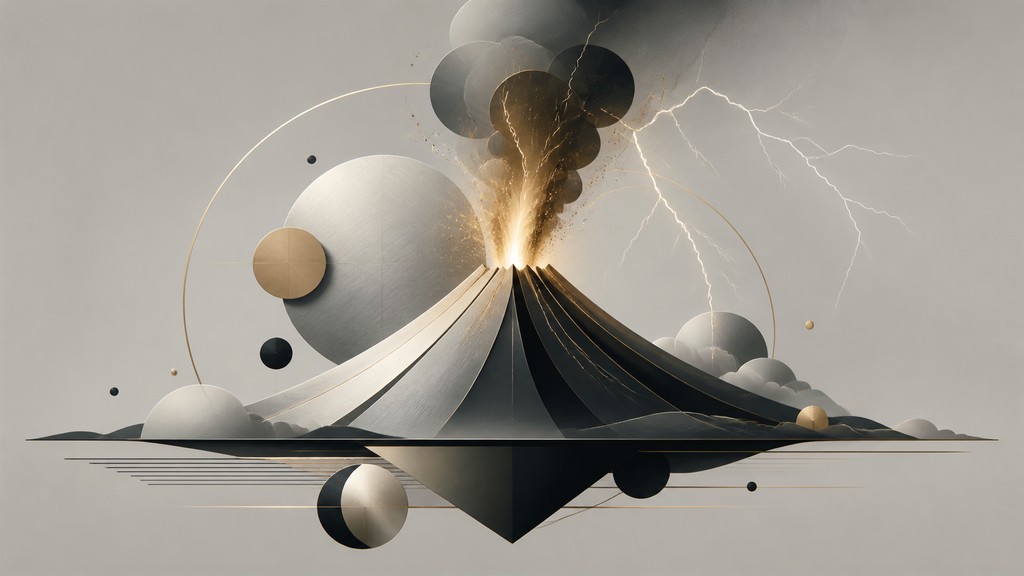 an erupting volcano with lightning strikes, dramatic wide composition, no text — Minimalist Jewelry Design YouTube thumbnail