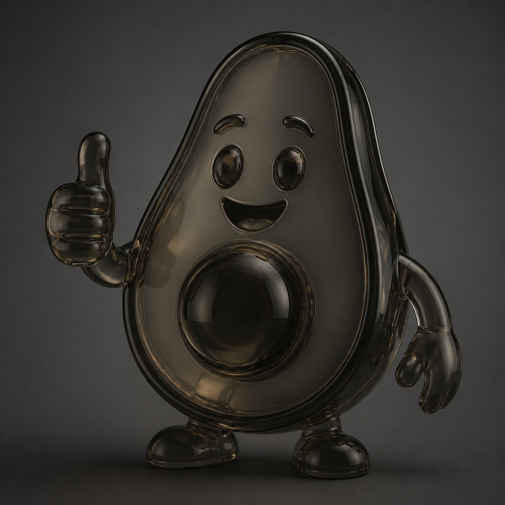 a happy avocado character giving a thumbs up, bold readable design on a plain background, no text — Smoked Glass sticker
