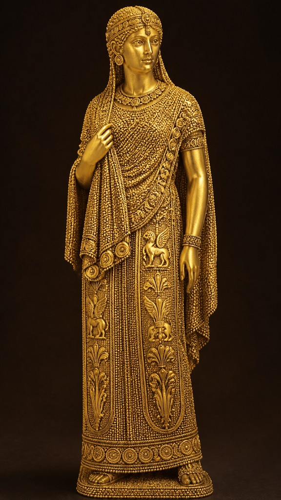 full-length portrait of an elegant figure — Etruscan Granulation Jewelry Style