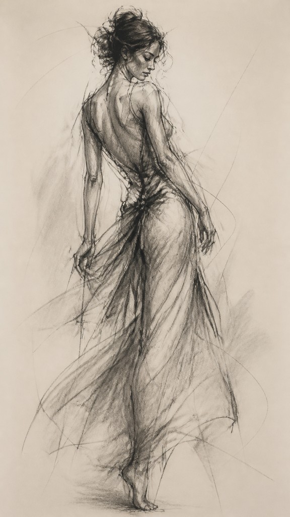 full-length portrait of an elegant figure — Gesture Sketch Drawing Style