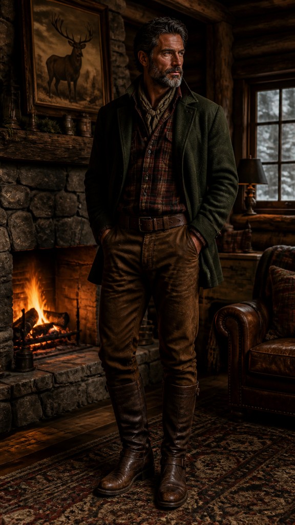 full-length portrait of an elegant figure — Rustic Cabin Interior Design