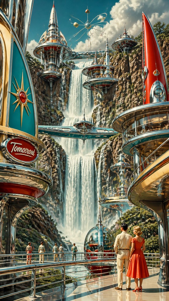 towering waterfall cascading down a cliff — Atompunk Aesthetic