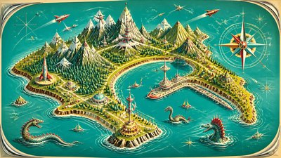 Atompunk Aesthetic fantasy map example