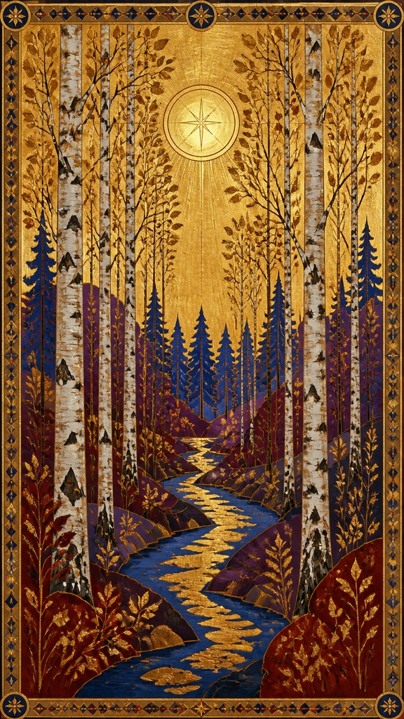 a serene birch forest in soft morning light, no people, no text — Byzantine Religious Art wall art print