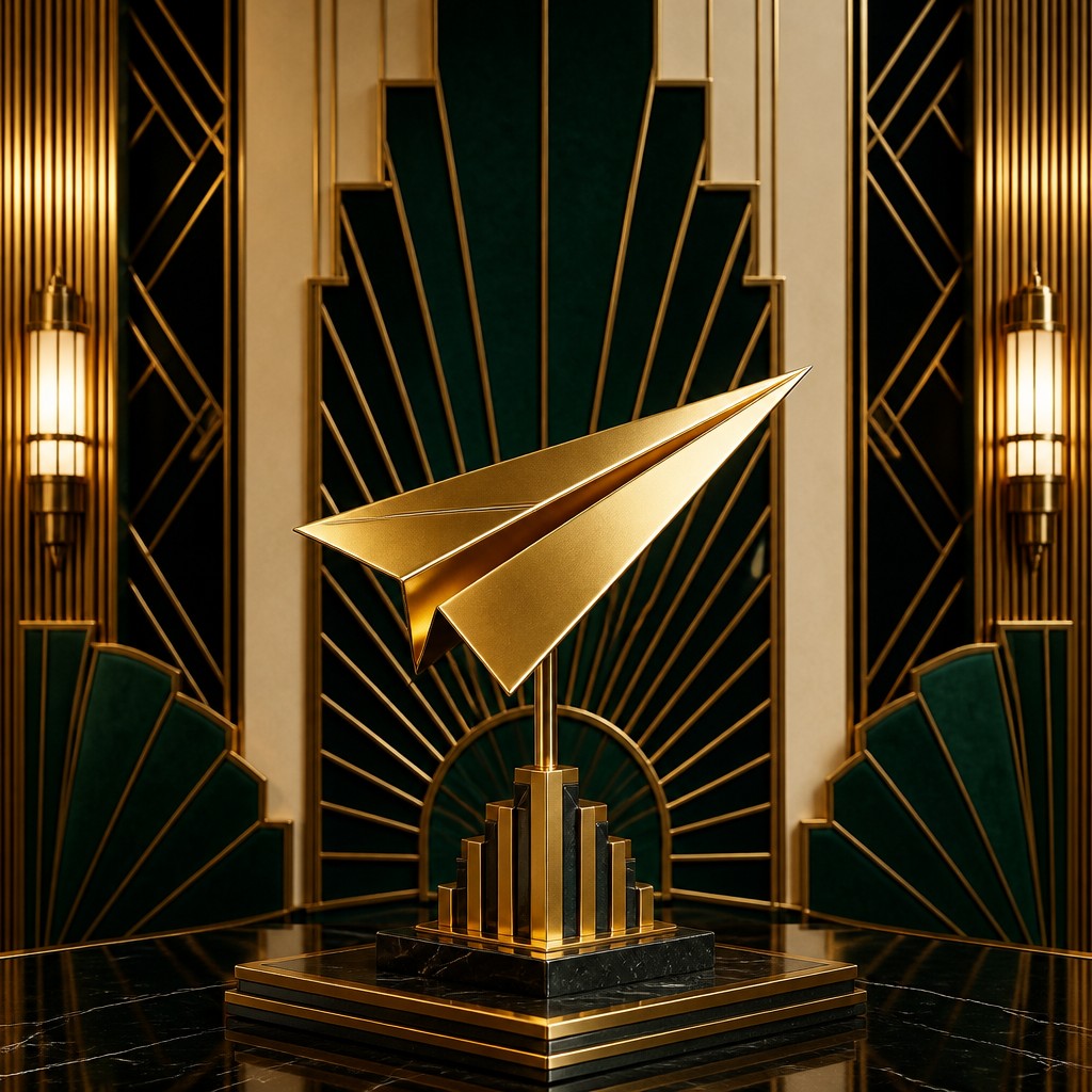a paper plane, clean minimal composition on a plain background, no text — Art Deco Interior Design icon
