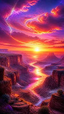 a desert canyon under a dramatic sunset sky, no people — Digital Art Style wallpaper
