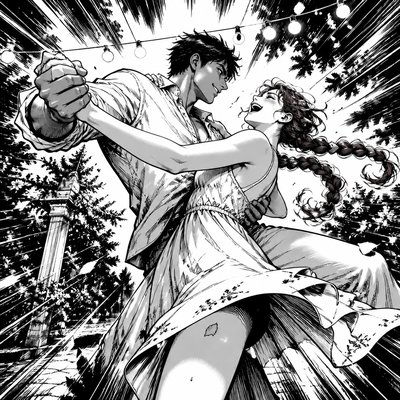 Shonen Battle Manga Art Style couple portrait example