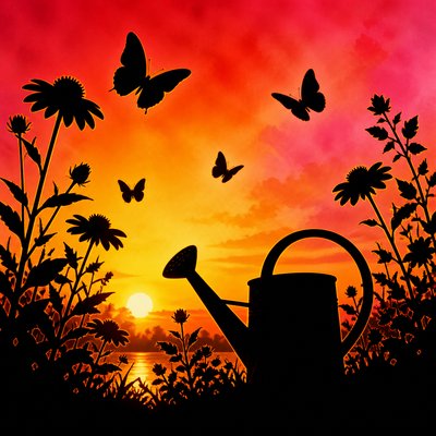 Sunset Silhouette Art Style coloring page example