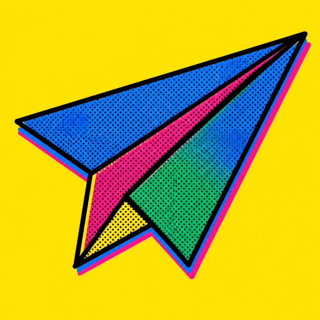 a paper plane, clean minimal composition on a plain background, no text — Pop Art Still Life Art Style icon