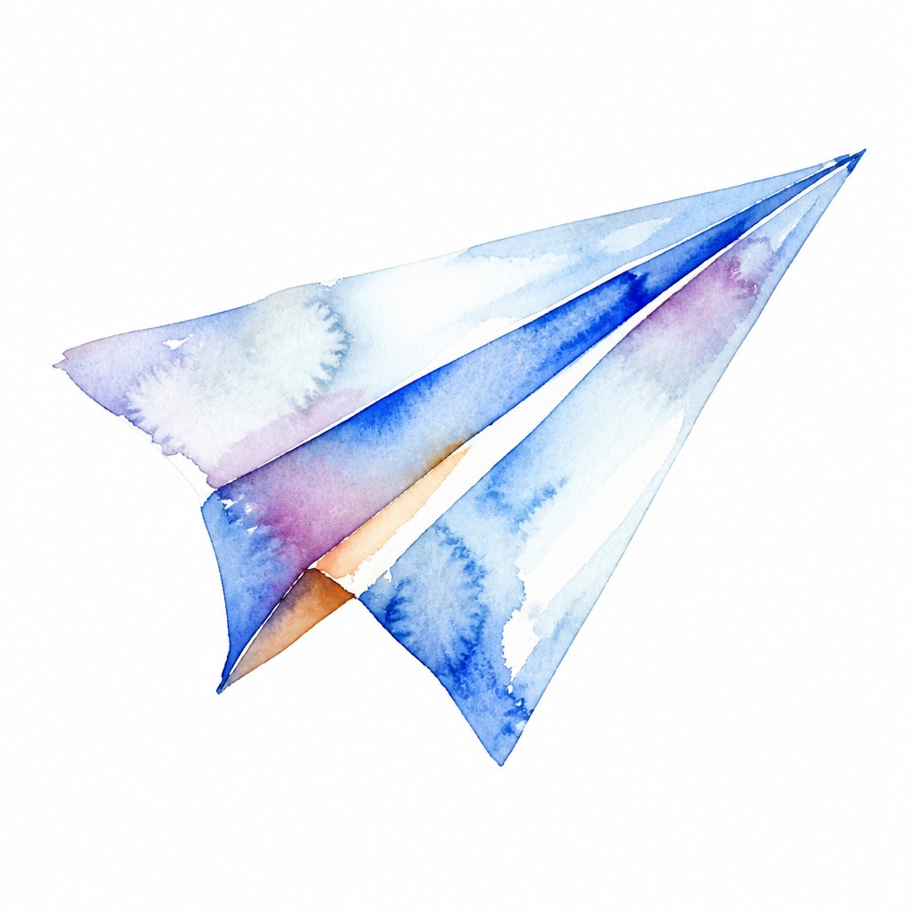 a paper plane, clean minimal composition on a plain background, no text — Watercolor Portrait Art Style icon