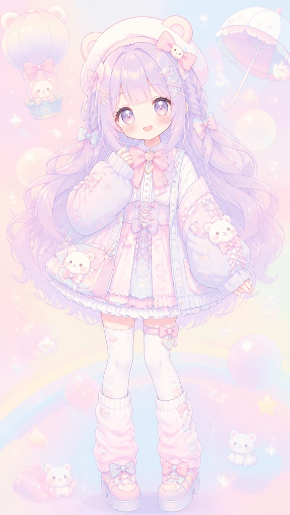 full-length portrait of an elegant figure — Kawaii Pastel Anime Art Style