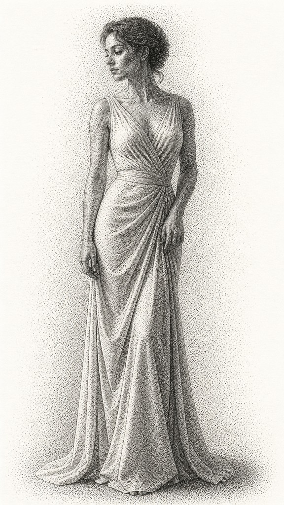 full-length portrait of an elegant figure — Stippling Dotwork Style