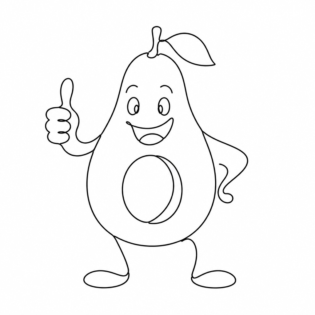 a happy avocado character giving a thumbs up, bold readable design on a plain background, no text — Single Line Minimalism Art Style sticker