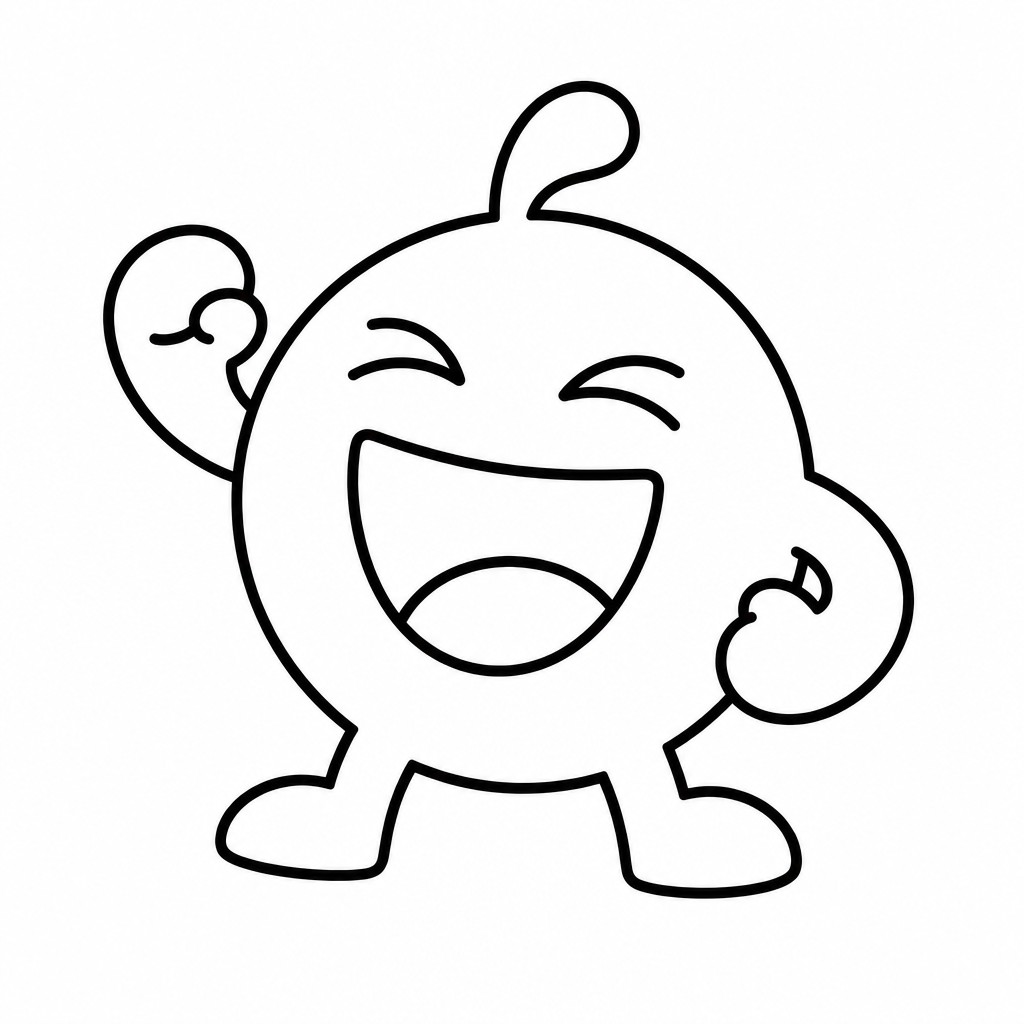 an exaggerated laughing face of an original round mascot character, bold and readable at small size, plain background, no text — Line Art Icon Design Twitch emote