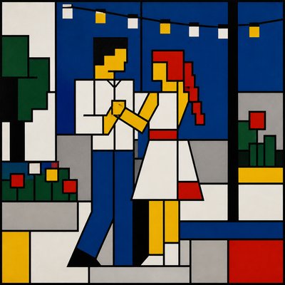 De Stijl Art Style couple portrait example