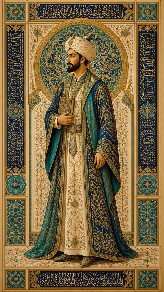 full-length portrait of an elegant figure — Islamic Golden Age Art Style