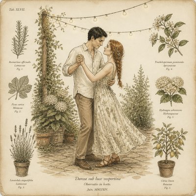 Traditional Botanical Still Life Art Style couple portrait example
