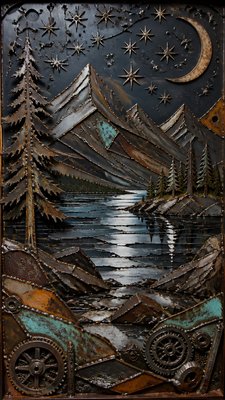 Metal Assemblage Sculpture Art Style phone wallpaper example