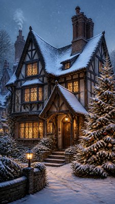 Tudor Architecture Style Christmas card example