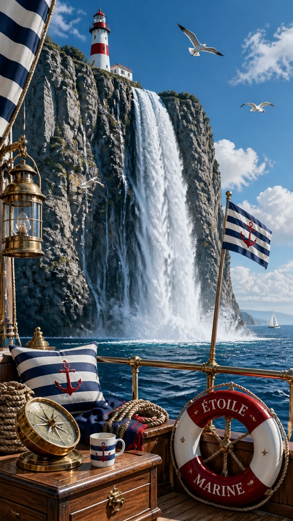 towering waterfall cascading down a cliff — Nautical Aesthetic