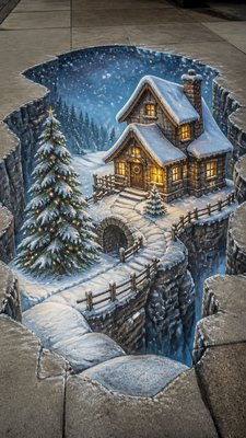 3D Illusion Street Art Style Christmas card example