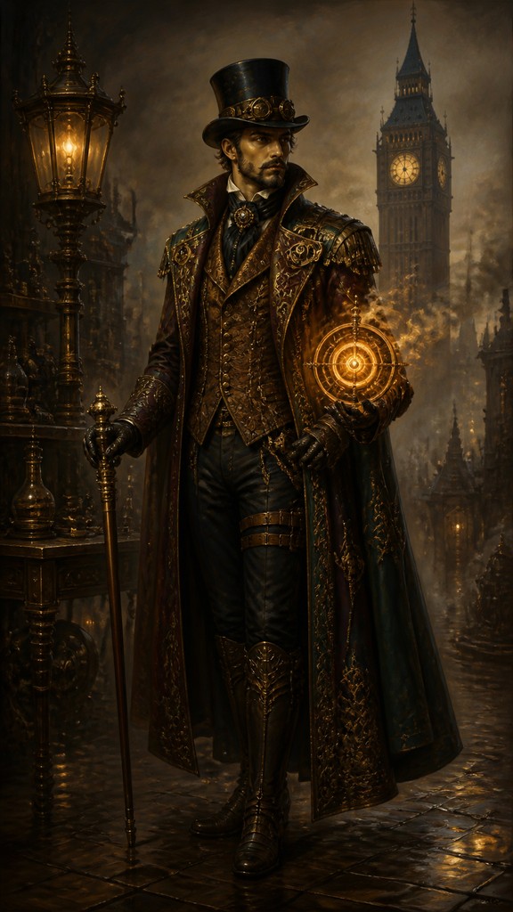 full-length portrait of an elegant figure — Steampunk Fantasy Art
