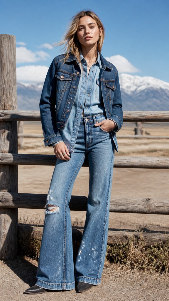 full-length portrait of an elegant figure — Denim-on-Denim Fashion Style