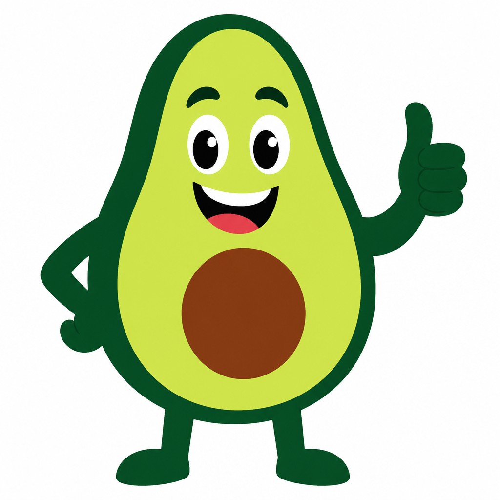 a happy avocado character giving a thumbs up, bold readable design on a plain background, no text — Hard-edge Painting Style sticker