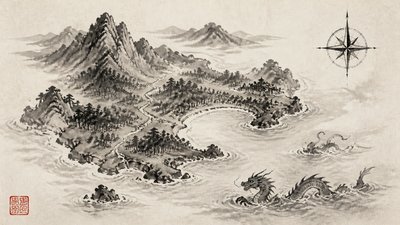 Traditional Chinese Landscape Art Style fantasy map example