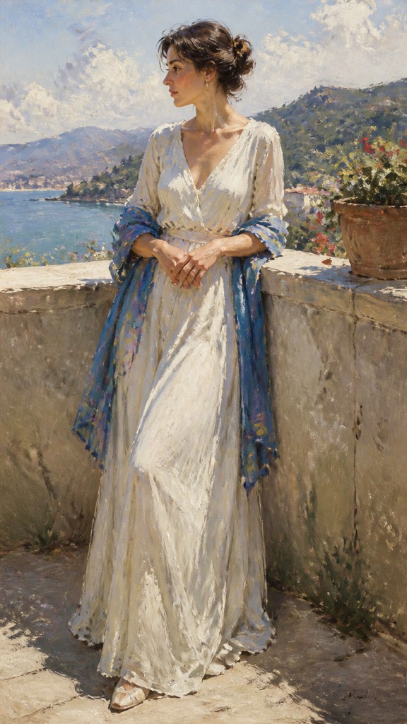full-length portrait of an elegant figure — Plein Air Realism Art Style
