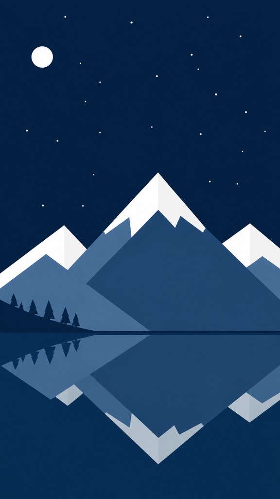 a tranquil mountain lake beneath a starry night sky, no people, no text — Minimalism Art Style phone wallpaper