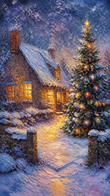 Impressionist Landscape Art Style Christmas card example