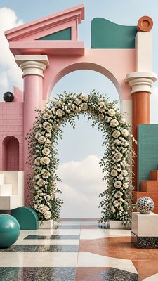 Postmodern Architecture wedding invitation example