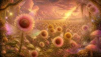 an endless field of sunflowers under summer clouds, no people — Fairycore Aesthetic wallpaper