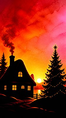 Sunset Silhouette Art Style Christmas card example