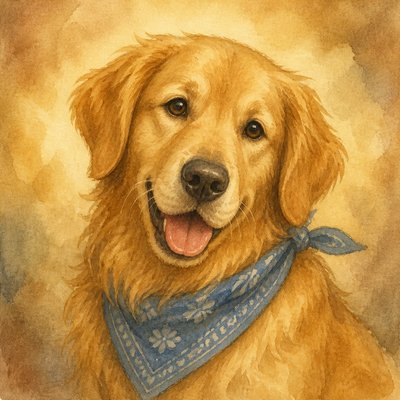 Storybook Watercolor pet portrait example