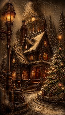 Steampunk Fantasy Art Christmas card example
