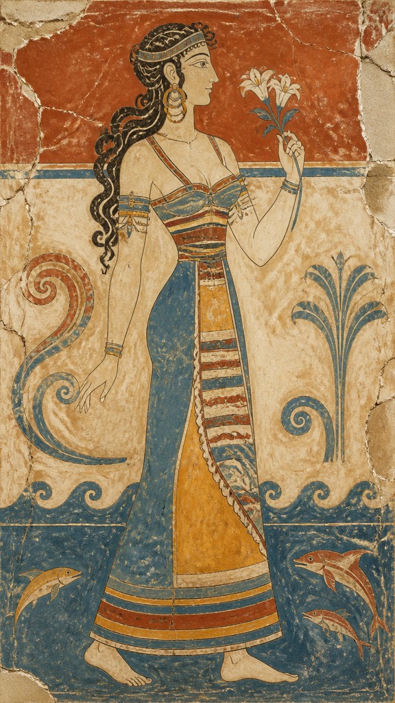 full-length portrait of an elegant figure — Minoan Fresco Art Style
