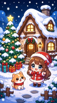 Chibi Anime Art Style Christmas card example