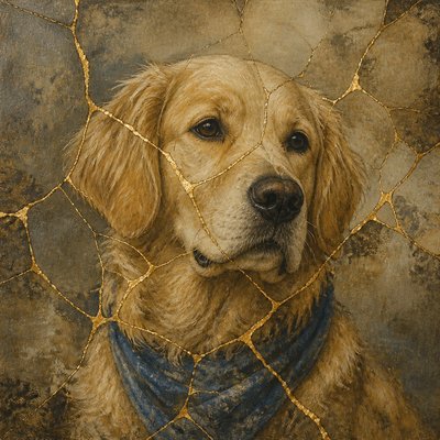 Wabi-Sabi Kintsugi Painting pet portrait example
