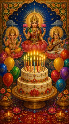 Hindu Religious Art birthday card example